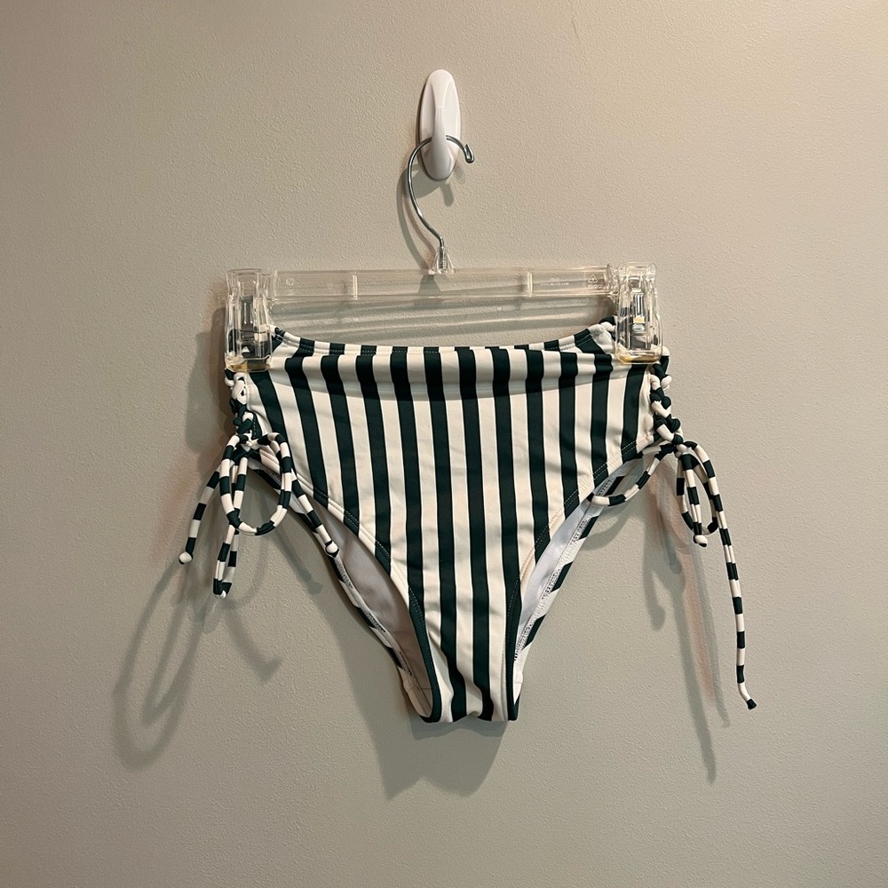 L.A. Heart Green and White Striped High-Waisted Bikini Bottoms